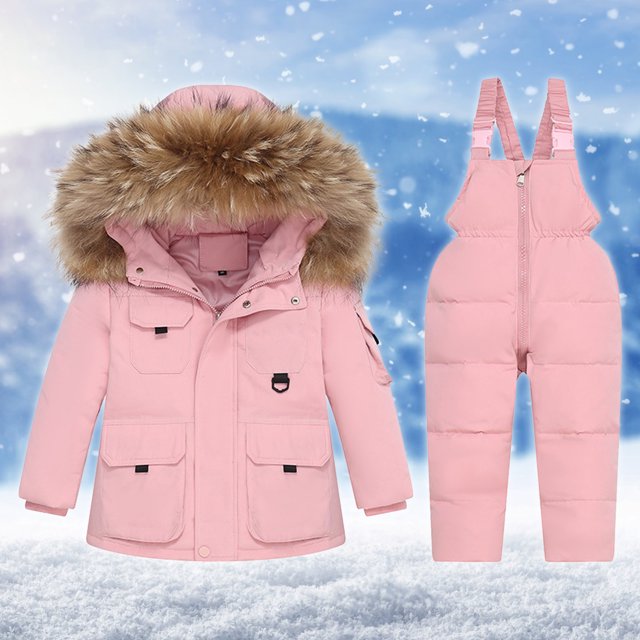 LSLJS Boys Girls Fashion Solid Color Down Jackets Keep Thickening Warm Outdoor Coat Jumpsuit Set