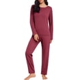 thumbnail image 1 of Women Pajama Sets O Neck Long Sleeved Plus Size Home Suit Set For Women Thin Design Solid Color Long Sleeved Pants Two Piece Set Woman Blending Pajamas, 1 of 3