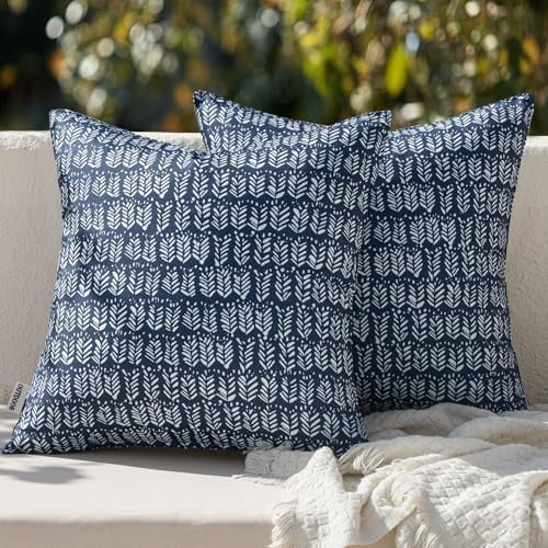 TianQi Outdoor Pillows with Inserts Set of 2 Patio Waterproof Fade Resistant Fluffy Throw Pillows Decorative Garden Spring Natural Accent Leaves Cushion for Home Sofa Decor 18x18 Inch White White 18"