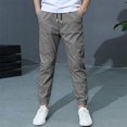 thumbnail image 3 of HomeGardon Linen Boys Pants School Uniform Elastic Waist Drawstring Chino Pants with Pockets Solid Color Trousers Summer Jogger Pants, 3 of 8