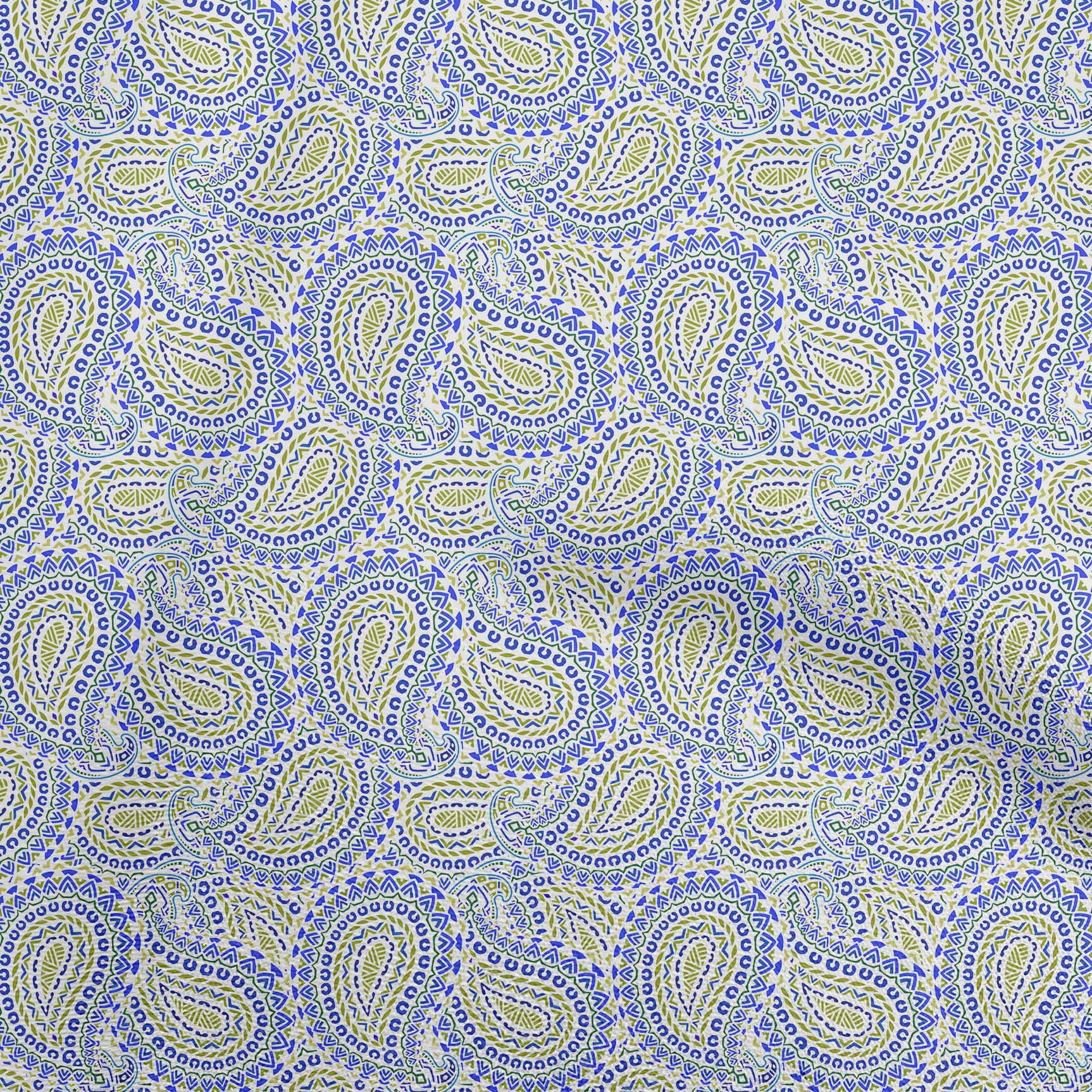 oneOone Cotton Poplin Medium Blue Fabric Asian Paisley Block Craft Projects Decor Fabric Printed By The Yard 42 Inch Wide