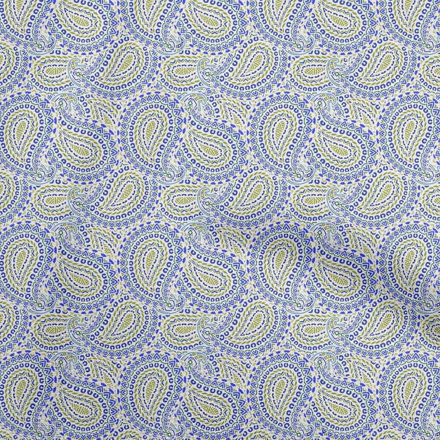 oneOone Cotton Poplin Medium Blue Fabric Asian Paisley Block Craft Projects Decor Fabric Printed By The Yard 42 Inch Wide