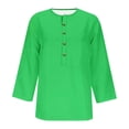 thumbnail image 4 of FAIWAD Hauts pour Femmes à Manches 3/4 Décontractés Amples à Col en V Boutonnés Tuniques Hauts Printemps Été Blouse Basique, 4 of 4