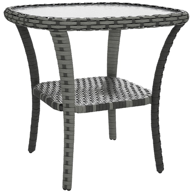 Outsunny Table Basse en Rotin pour l'Extérieur avec Tablette de Rangement, Gris Mélangé