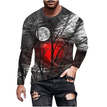 HKEJIAOI T-Shirts pour Hommes T-Shirts Graphiques Vintage Manches Longues Col Rond T-Shirts Graphiques Rouges,P