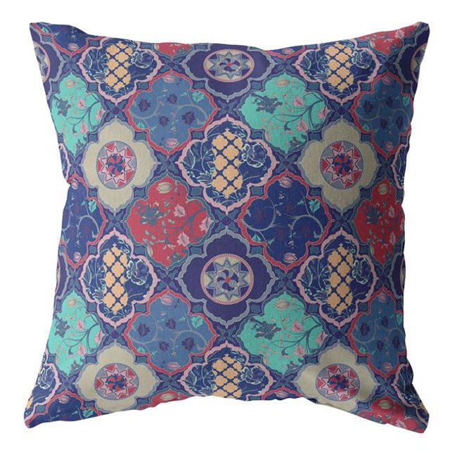 HomeRoots 412248 16 Pouces Treillis Intérieur et Extérieur Coussin & 44; Marine et Rouge