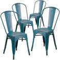 thumbnail image 1 of Commercial Grade 4 Pack Distressed Kelly Blue-Teal Metal Indoor-Outdoor Stackable Chair, 1 of 9