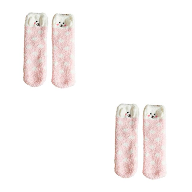 Ruiboury Stay Dry And Comfortable With These Moisture-wicking Fluffy Socks Made Pink Dot Puppy 2Set