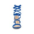 thumbnail image 2 of BLISSFUL STEP Women's Open Toe Lace up Sandals Mid Block Heels Sandals Royal Blue 7, 2 of 8