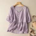 thumbnail image 2 of Timegard Plus Size Tops for Women Cotton Linen Short Sleeve V-Neck Button Ruffle Flowy Casual Loose Tops, 2 of 5