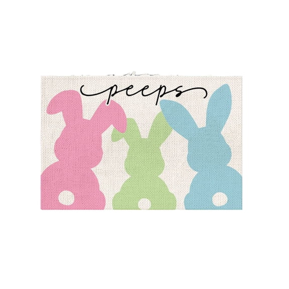 Kitchen Table Set Easter Bunny Napkins Table Flag 5-Piece Set Easter Printed Linen Imitation Insulated Table Mat Table Towel (4 * Napkins+1 * Table Flag)