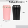 thumbnail image 4 of 2 Pcs Insulated Coffee Mugs, 304 Stainless Steel Vacuum Thermos with One-Touch Lid, Leakproof Coffee Tumblers for Hot & Cold Drinks, Travel Coffee Cups, 12.8 oz, Black+Pink, 4 of 5