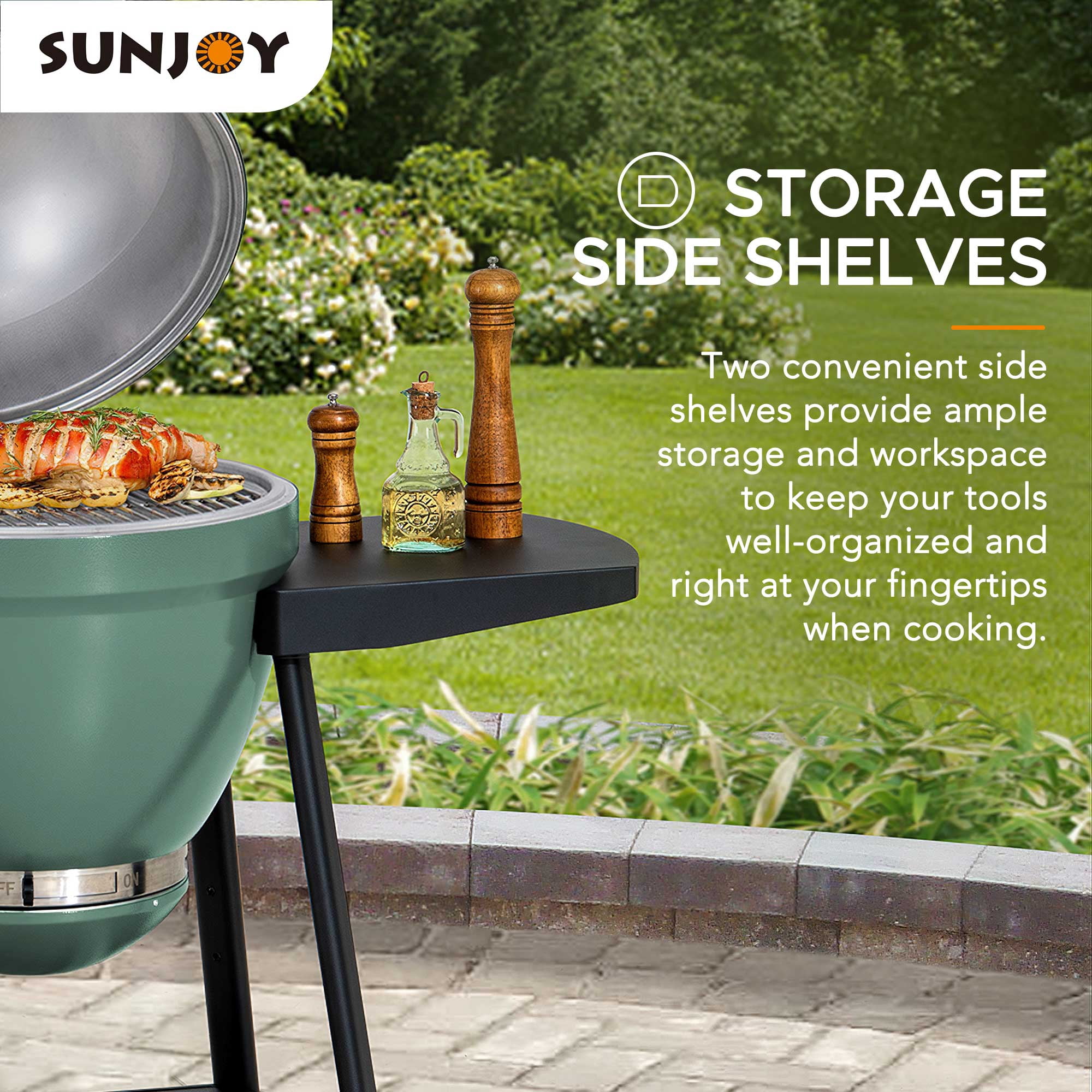 Sunjoy Barbecue au charbon Kamado 20 po – Gril extérieur de style œuf avec pierre à pizza, fonction fumoir, barbecue tout-en-un avec roues