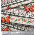 thumbnail image 3 of Soimoi Toile de Voile de Coton Vert Imprimé Floral & Insecte par la Cour 42 Pouces de Large, 3 of 3