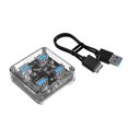thumbnail image 1 of facefd 4 Ports USB3.0 Transparent Desktop HUB With Rubber Anti-skid Pad Reserced External Power Supply, 1 of 6