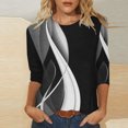 thumbnail image 2 of Pompotops T-shirt de Mode pour Femmes, Blouse Mi-Longue à Manches 3/4, Col Rond, Hauts Décontractés en Liquidation, 2 of 5