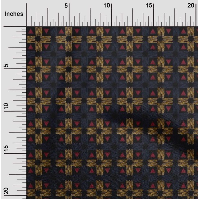 oneOone Cotton Silk Fabric Check & Triangle Ikat Decor Fabric Printed BTY 42 Inch Wide