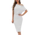 thumbnail image 2 of Gspmoly Robes pour Femmes, Mode Été Robe Décontractée pour Femmes à Manches Courtes, Épaules Dénudées, Longueur Genou, Robe de Cocktail jusqu'à 65 % de Rabais, 2 of 6