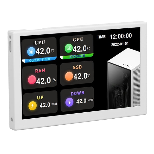 HD IPS Mini Screen, 5.0 Inch 800x480 Resolution IPS Full View USB PC Data Monitor with Type C PH Port, Easy Connection, Customizable Settings, Multi Features, Sturdy Construction