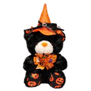 Halloween Plush Bear - Halloween Pumpkin Witch Stuffed Animal Teddy Bear with Broomstick & Hat, Halloween Party Decorations Gifts for Boys & Girls - 11 Inch Halloween Toy Bear Plush Stuffed Animal