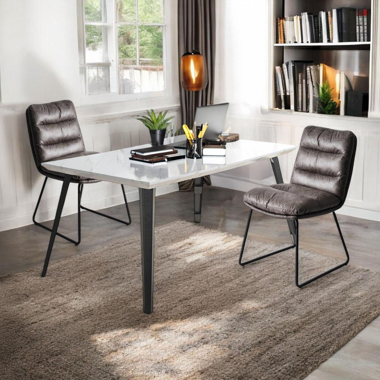 Homy Casa 5 Piece Dining Room Set - Rectangular Dining Table and 4 Industrial Side Chairs for 4 Person