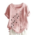 thumbnail image 1 of Dealovy Hauts en Coton et Lin pour Femmes, Col Rond, Manches Courtes, T-Shirts Brodés à Motif Floral, T-Shirts Grande Taille, 1 of 5