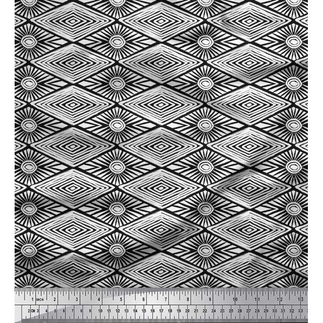 Soimoi Modal Satin Fabric Geometric Block Print Fabric by The Yard 42 Inch Wide