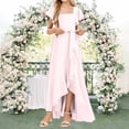 thumbnail image 1 of XIMIN Girls Plus Size Square Neck Solid Color Chiffon Bridesmaid Dresses Formal Cocktail Party Dresses with Sleeves Ruffle High Low Evening Formal Dress, 1 of 5