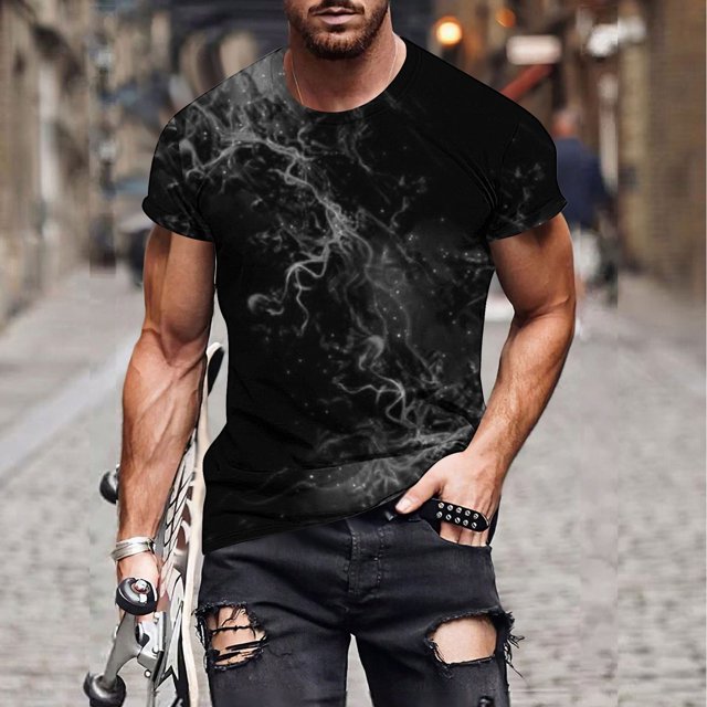 Qertyioot Hommes Imprimer Manches Courtes Col Rond T-shirt Casual Mode Manches Courtes Dégagement
