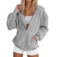 thumbnail image 3 of Mgmyaa Women's Sweatshirt Fashion Solid Color Hooded Pocket Raglan-Sleeve Long Sleeve Zip Up Jacket, 3 of 6