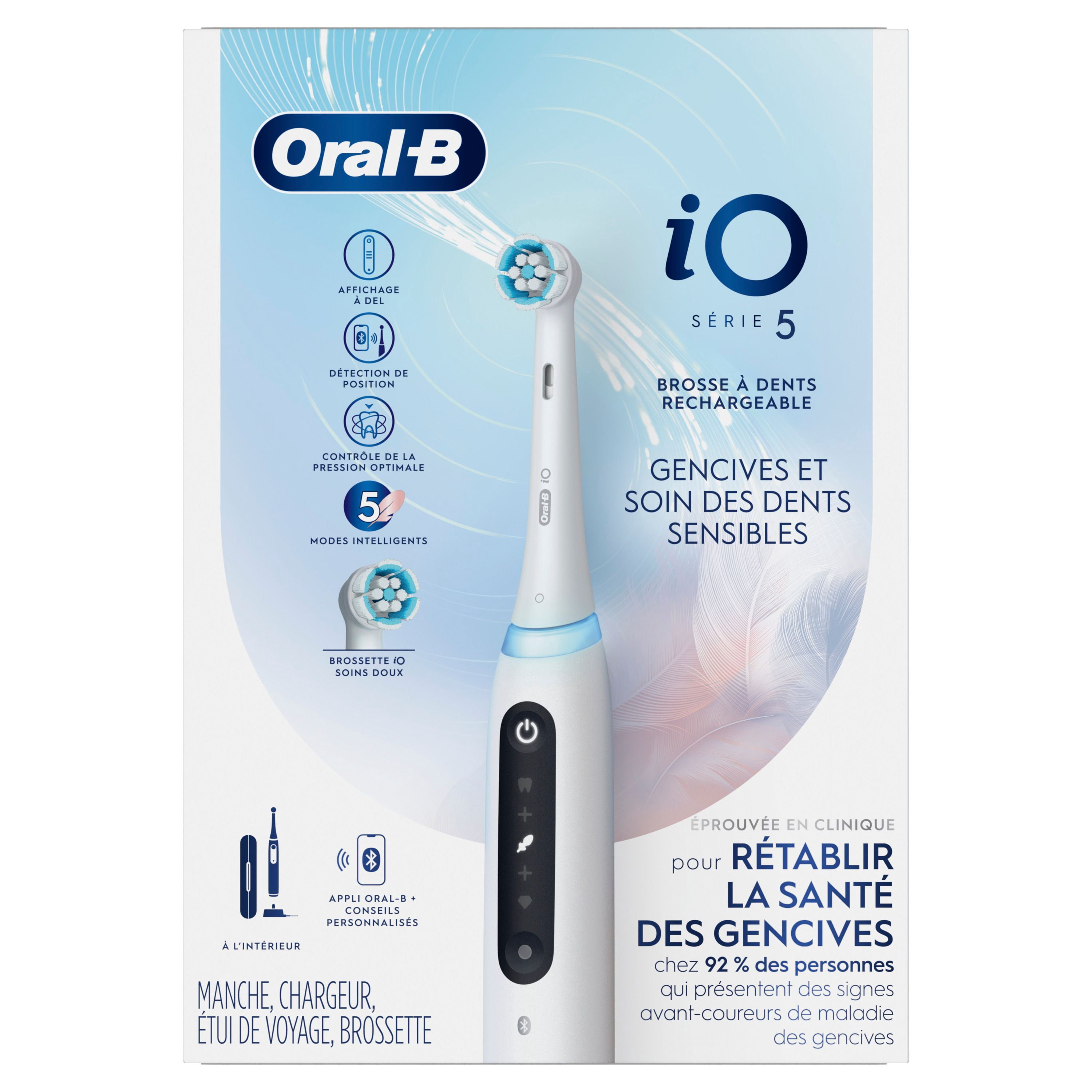 Oral-B iO Série 5 Soin des Gencives et des Dents Sensibles Brosse à Dents Électrique avec Tête de Brosse, Rechargeable, Blanc