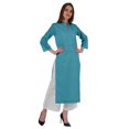 thumbnail image 2 of Bimba Kurta en Coton Col Mandarin avec Plis pour Femmes Ethnique Indienne Droite Unie, 2 of 7