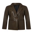 thumbnail image 4 of Women Solid Long Vegan Leather Jacket Cool Buttons Faux Leather PU Blazer Coat, 4 of 6
