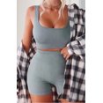 thumbnail image 4 of Women's Workout Outfits 2 Piece Yoga Set Seamless Ribbed Crop Tank Tight Shorts Gym Suit, 4 of 4