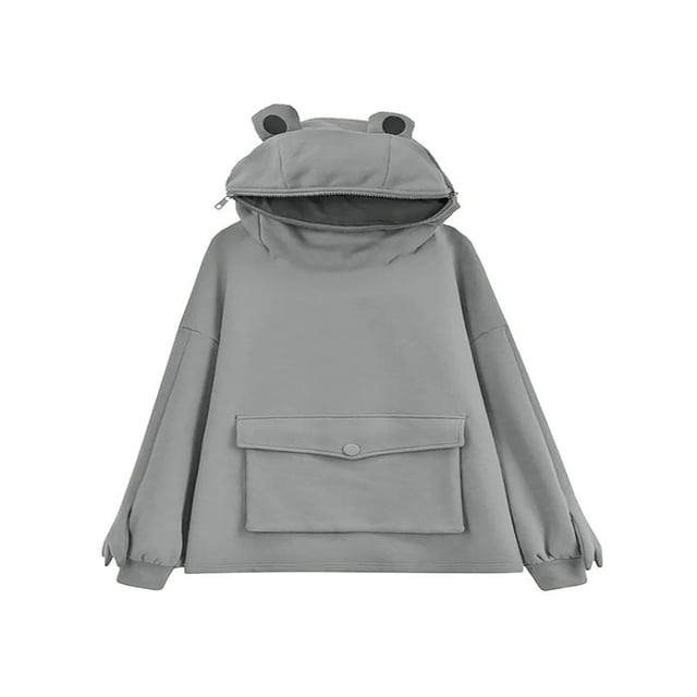 Sweat à Capuche Frog Mignon pour Femmes, Fermeture Éclair, Tunique Décontractée Ample, Costume Mignon avec Poches