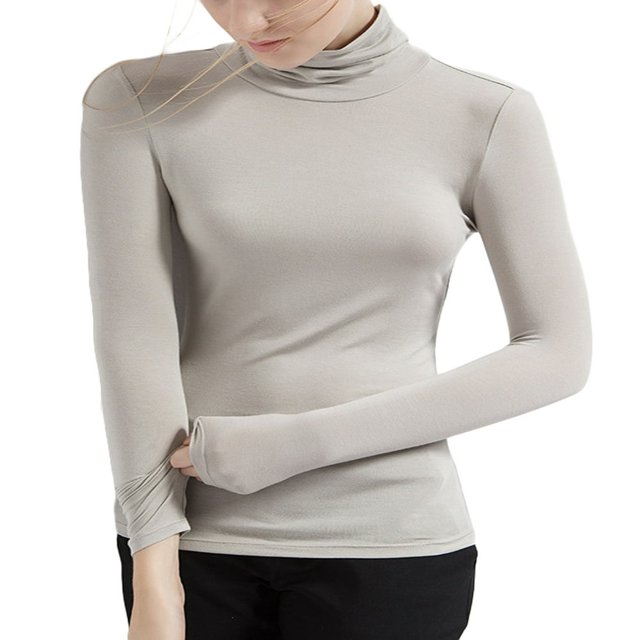 Hauts de Base Chauds en Modal pour Femmes Coupe Ajustée Col Roulé Simulé Manches Longues Couches de Base Chandails Thermiques