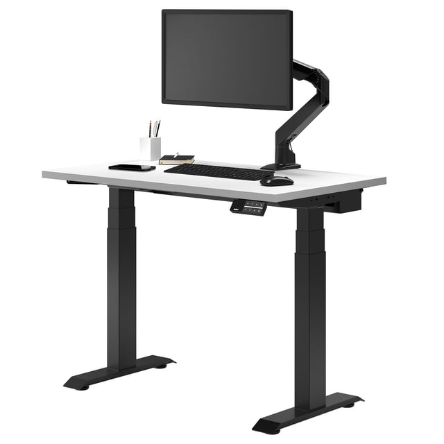 Desky Bureau Assis-Debout Mini Double - Blanc / 40 x 24 Pouces / Noir Mat
