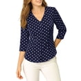 thumbnail image 2 of INSPIRE CHIC Blouse de Rentrée pour Femme Col en V Manches 3/4 Pois Imprimé Cœur Haut à Boutons devant Bleu Foncé S, 2 of 7