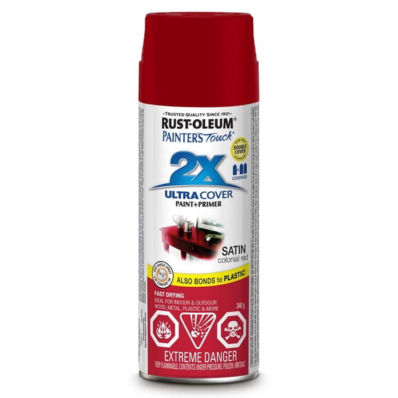 Rust-Oleum Painter's Touch 2X Ultra Cover Multi-Purpose Paint and Primer in Satin Colonial Red, 340 G Aerosol Spray Paint