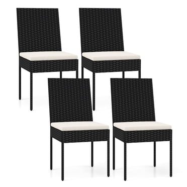Costway PE Wicker Patio Chairs Set of 4 Outdoor Dining Chairs with Cushions