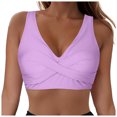 thumbnail image 1 of Huesdet Haut de Bikini pour Femmes Bretelles Spaghetti Réglables Haut de Maillot de Bain Col Rond Rembourré (Violet, P), 1 of 9