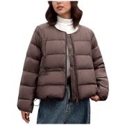 Ovingeta Women's Quilted Puffer Coat Crewneck Jacket Coats Outwear Winter Thicken Parka Warm Shacket Jacket Trendy Comfy Peacoat