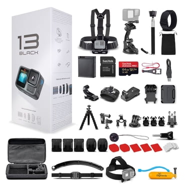 GoPro HERO13 Black 2025 Waterproof Action Camera with 5.3K HDR Video, 27MP Photos, 64GB Card and 50-Piece DigiNerds Accessory Kit