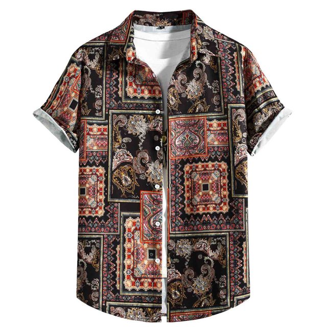 Birdeem Mode Décontractée Col à Revers Haut Ethnique Décontracté Chemise à Manches Courtes Col Rabattu Blouse & Chemise