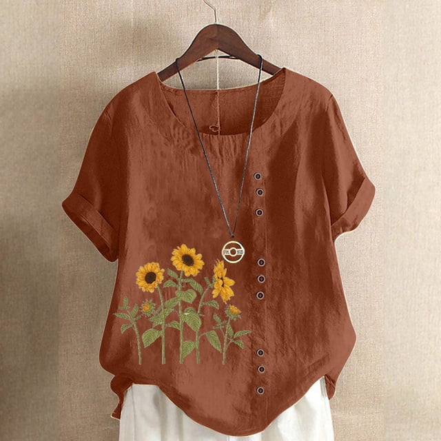 SMihono Hauts pour Femmes Été Chic Décontracté T-Shirt d'Été pour Femmes Surdimensionné Décontracté Col Rond Manches Courtes Imprimé Floral Chemise Ample Hauts Grande Taille T-Shirt