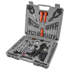 Performance Tool W1193 SAE/Métrique à usages multiples Tool Ensemble, Outils à main ménagers généraux, Réparation automatique Tool Set, avec boîte à outils en plastique étui de rangement, gris, 119-Pieces