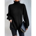 thumbnail image 2 of EYIIYE Chandail d'Automne et d'Hiver pour Femme à Manches Longues, Col Roulé, Tricot, Chandail, Couleur Unie, Ourlet Fendu, Long Tricot, Chandail, Ample, Décontracté, Confortable, Hauts, 2 of 8