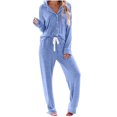 thumbnail image 2 of asjyhkr Womens Pajama Sets 2 Piece Button down Sleepwear Wide Leg Pants Loungewear with Pockets, 2 of 4
