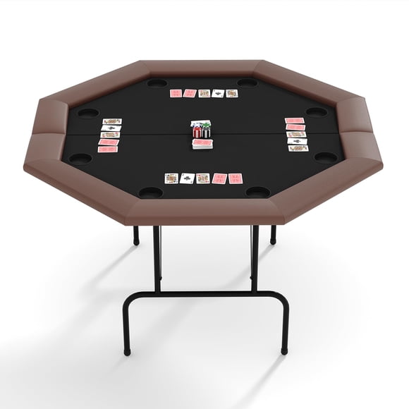 Fulvari Professional Poker Tables, Octagon Foldable Card Table 8-Player Poker Table,Foldable & Portable Design with Collapsible Legs & Cup Holders Ideal for Texas Holdem & Blackjack