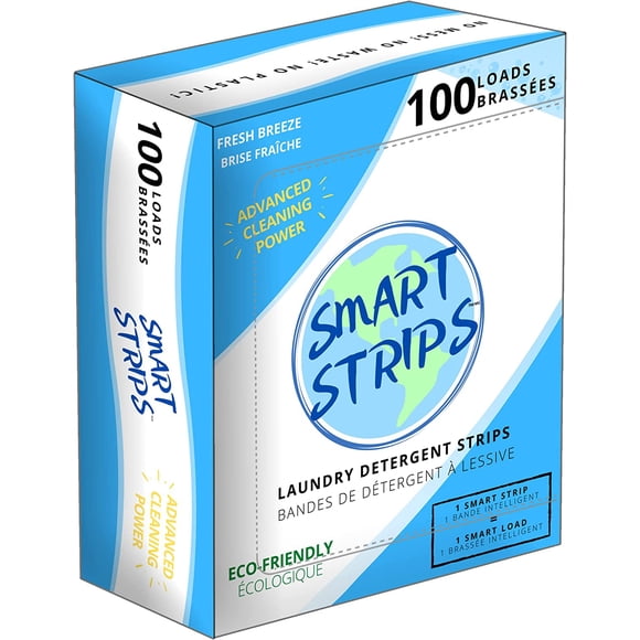 Smart Strips™ - Laundry Detergent Strips (100 Loads) - (FRESH BREEZE) Hypoallergenic, Eco Friendly, Plastic-Free and Compostable Laundry Sheets. Ultra-Concentrated Eco Strips for Sensitive Skin